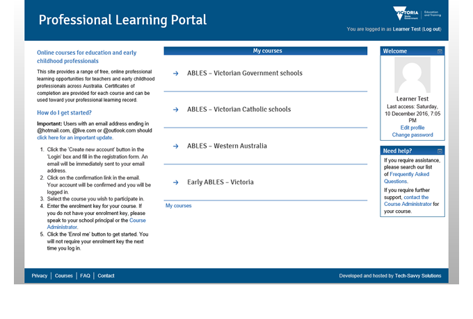 Professional Learning Portal - Course list