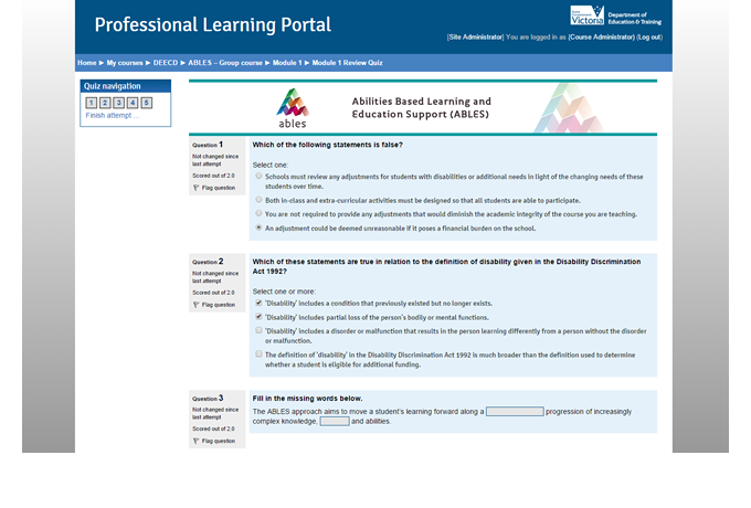 Professional Learning Portal - Quiz