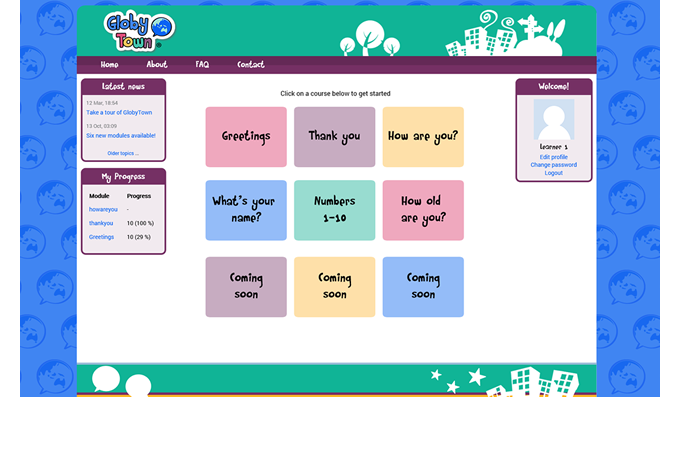 GlobyTown Language Learning Portal - Moodle LMS - Course menu